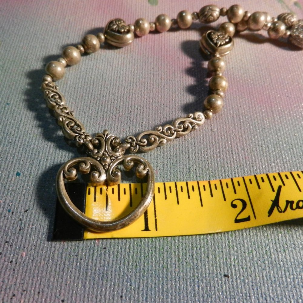 VTG hearts a'gogo silver necklace long silver tone filigree beaded pendant heart - Picture 16 of 16